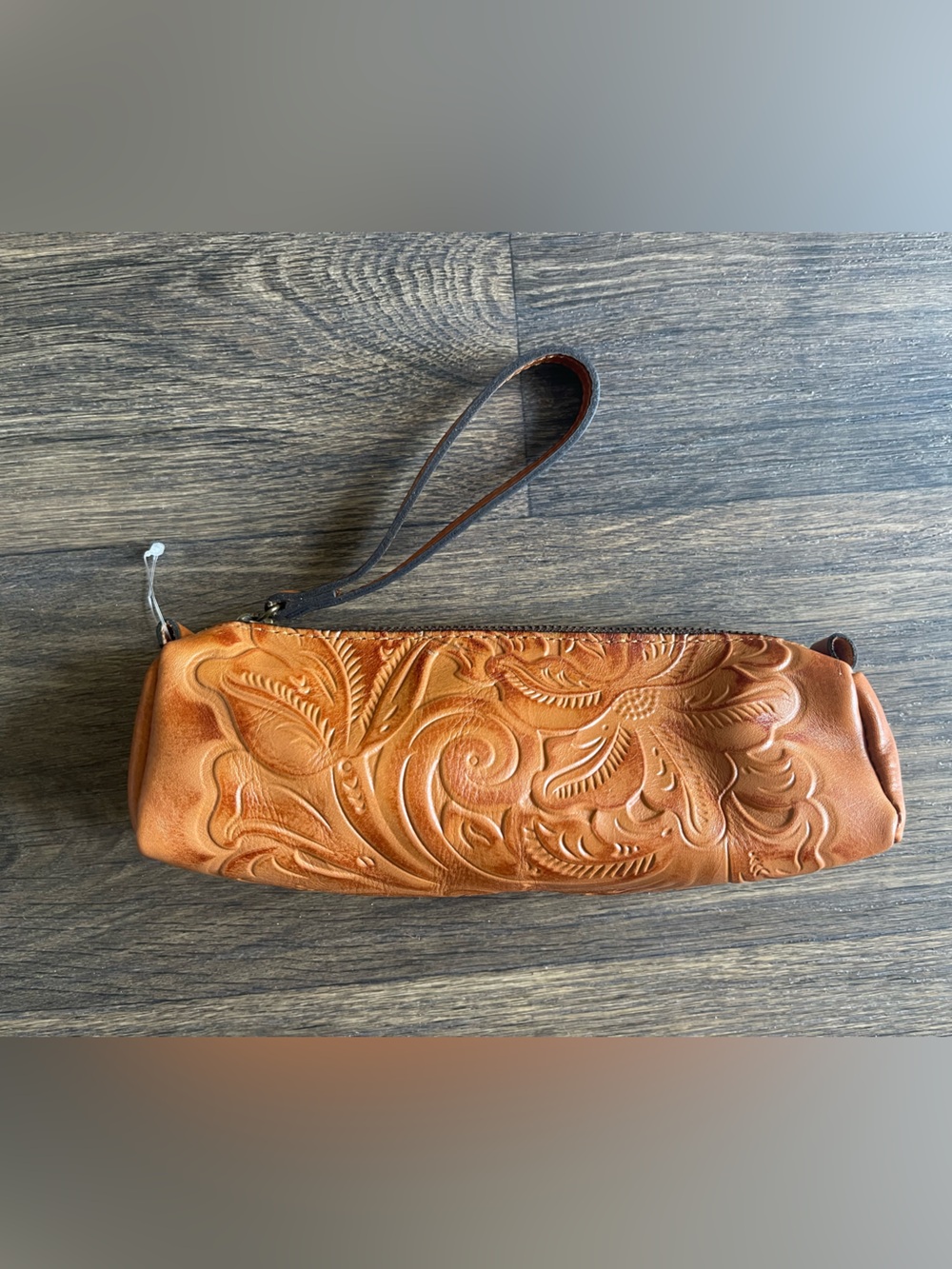 Patricia Nash Tooled Leather Wristlet Clutch in Cognac Brown NWOT